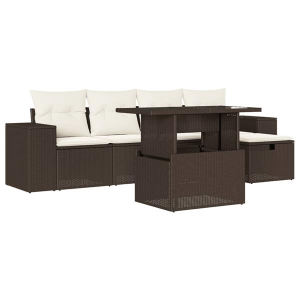 Grote foto vidaxl 6 delige loungeset met kussens poly rattan bruin tuin en terras tuinmeubelen
