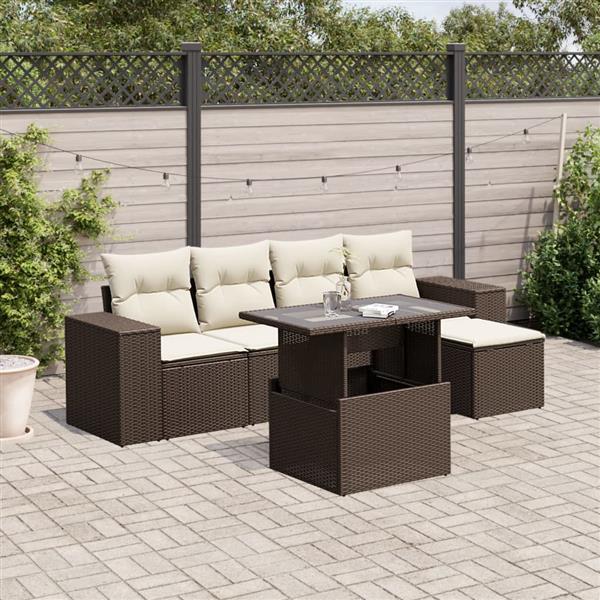 Grote foto vidaxl 6 delige loungeset met kussens poly rattan bruin tuin en terras tuinmeubelen