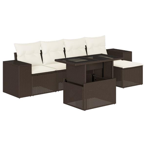 Grote foto vidaxl 6 delige loungeset met kussens poly rattan bruin tuin en terras tuinmeubelen