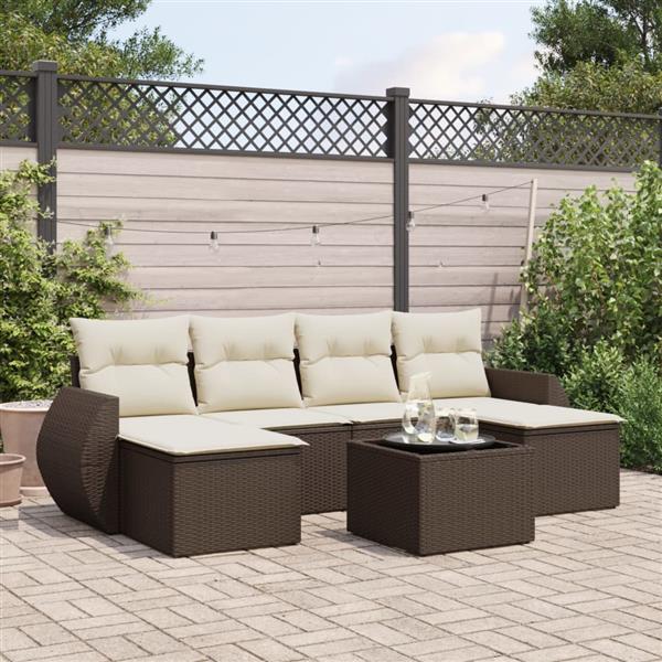 Grote foto vidaxl 7 delige loungeset met kussens poly rattan bruin tuin en terras tuinmeubelen