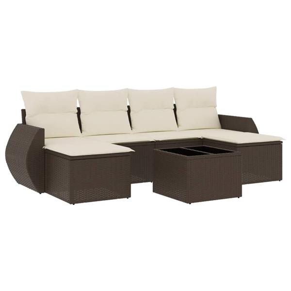 Grote foto vidaxl 7 delige loungeset met kussens poly rattan bruin tuin en terras tuinmeubelen