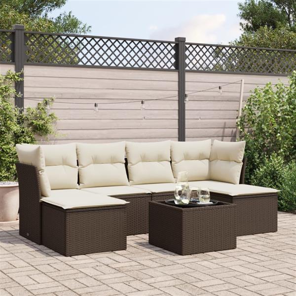 Grote foto vidaxl 7 delige loungeset met kussens poly rattan bruin tuin en terras tuinmeubelen