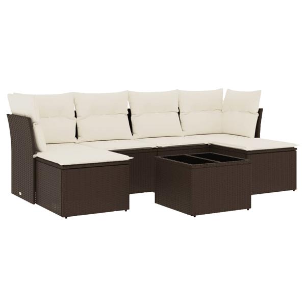 Grote foto vidaxl 7 delige loungeset met kussens poly rattan bruin tuin en terras tuinmeubelen