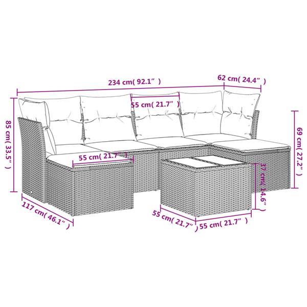 Grote foto vidaxl 7 delige loungeset met kussens poly rattan bruin tuin en terras tuinmeubelen
