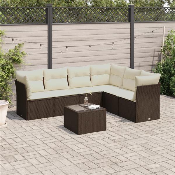 Grote foto vidaxl 7 delige loungeset met kussens poly rattan bruin tuin en terras tuinmeubelen