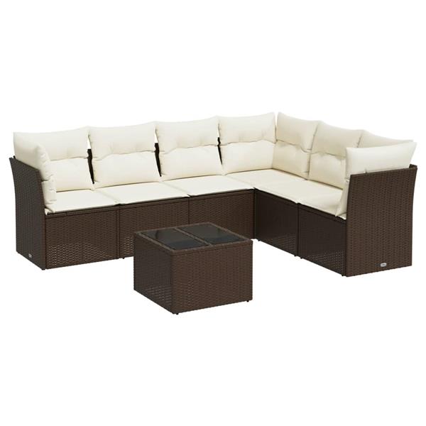 Grote foto vidaxl 7 delige loungeset met kussens poly rattan bruin tuin en terras tuinmeubelen