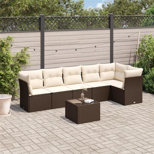 Grote foto vidaxl 7 delige loungeset met kussens poly rattan bruin tuin en terras tuinmeubelen