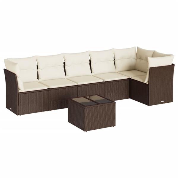 Grote foto vidaxl 7 delige loungeset met kussens poly rattan bruin tuin en terras tuinmeubelen