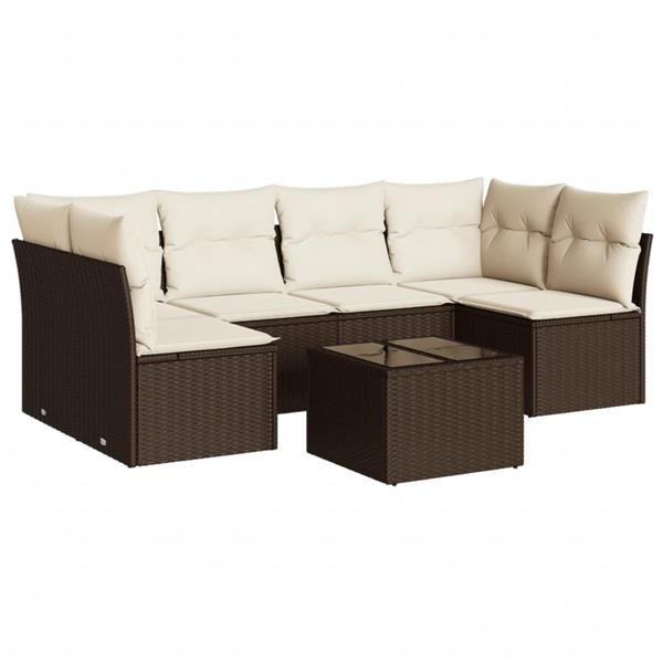 Grote foto vidaxl 7 delige loungeset met kussens poly rattan bruin tuin en terras tuinmeubelen