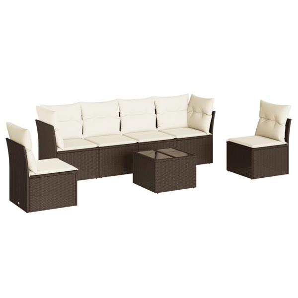 Grote foto vidaxl 7 delige loungeset met kussens poly rattan bruin tuin en terras tuinmeubelen