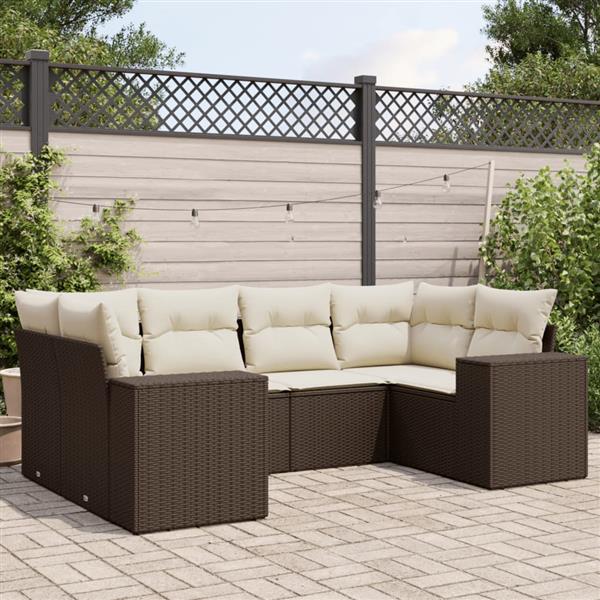 Grote foto vidaxl 6 delige loungeset met kussens poly rattan bruin tuin en terras tuinmeubelen