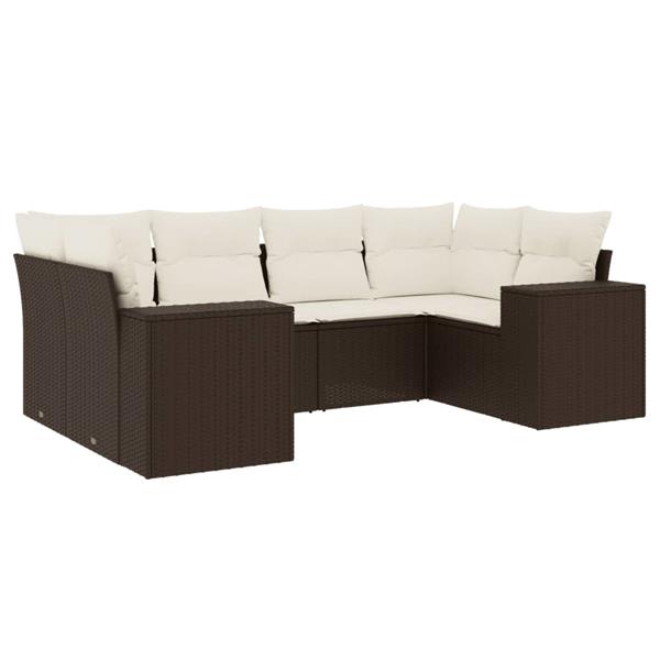 Grote foto vidaxl 6 delige loungeset met kussens poly rattan bruin tuin en terras tuinmeubelen