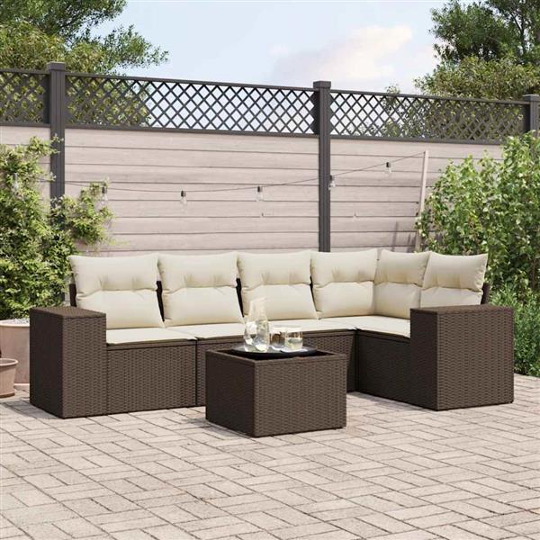 Grote foto vidaxl 6 delige loungeset met kussens poly rattan bruin tuin en terras tuinmeubelen