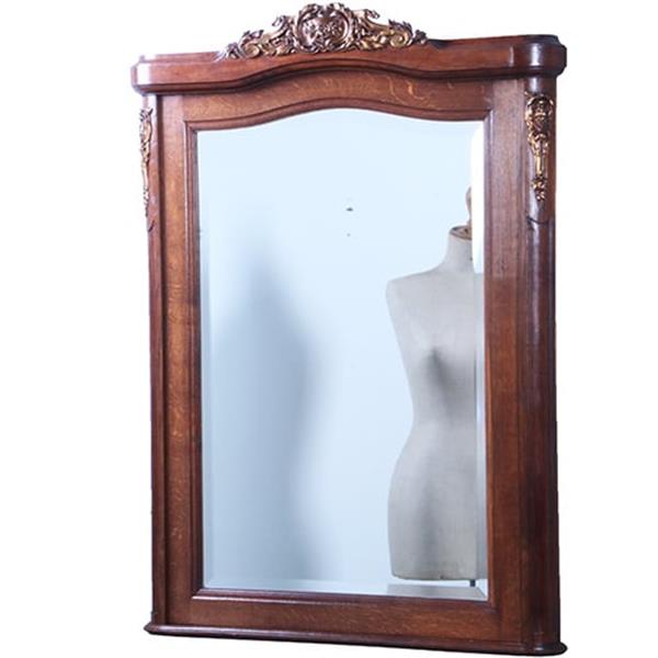 Grote foto schouwspiegel met facetgeslepen spiegelglas in eikenhouten lijst met bronzen ornamenten ca 1875 no. antiek en kunst spiegels