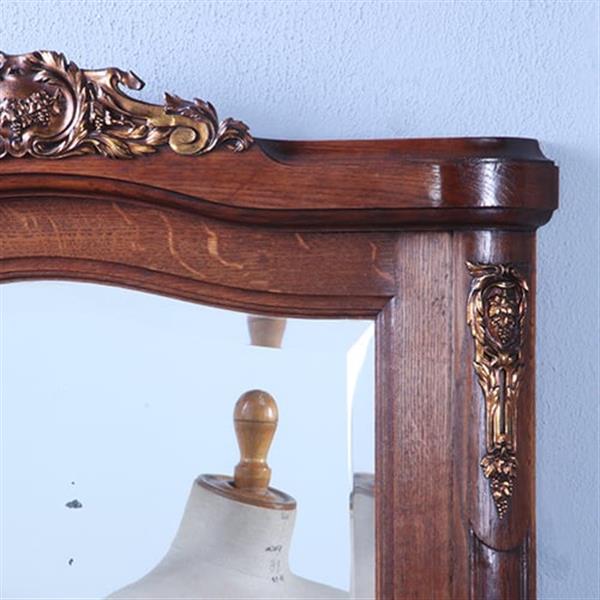 Grote foto schouwspiegel met facetgeslepen spiegelglas in eikenhouten lijst met bronzen ornamenten ca 1875 no. antiek en kunst spiegels