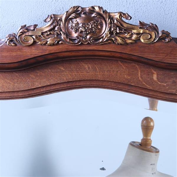 Grote foto schouwspiegel met facetgeslepen spiegelglas in eikenhouten lijst met bronzen ornamenten ca 1875 no. antiek en kunst spiegels
