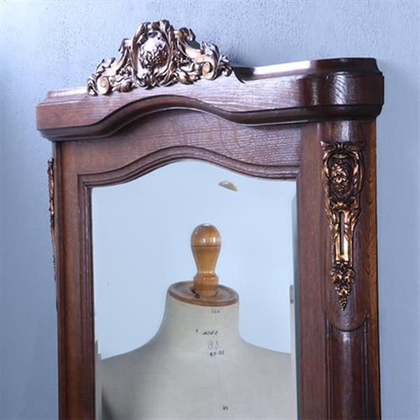 Grote foto schouwspiegel met facetgeslepen spiegelglas in eikenhouten lijst met bronzen ornamenten ca 1875 no. antiek en kunst spiegels