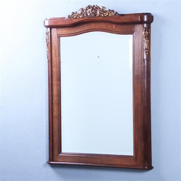 Grote foto schouwspiegel met facetgeslepen spiegelglas in eikenhouten lijst met bronzen ornamenten ca 1875 no. antiek en kunst spiegels