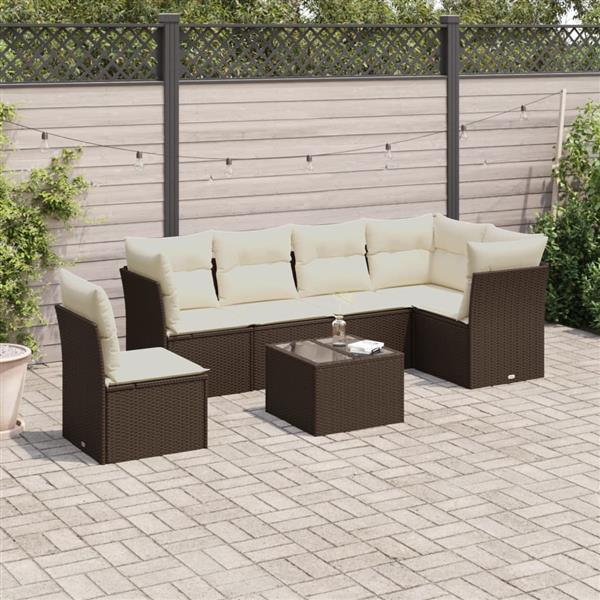 Grote foto vidaxl 7 delige loungeset met kussens poly rattan bruin tuin en terras tuinmeubelen