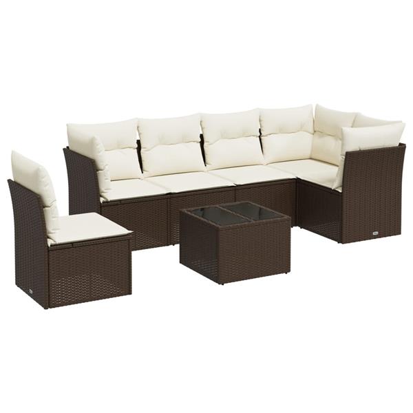 Grote foto vidaxl 7 delige loungeset met kussens poly rattan bruin tuin en terras tuinmeubelen