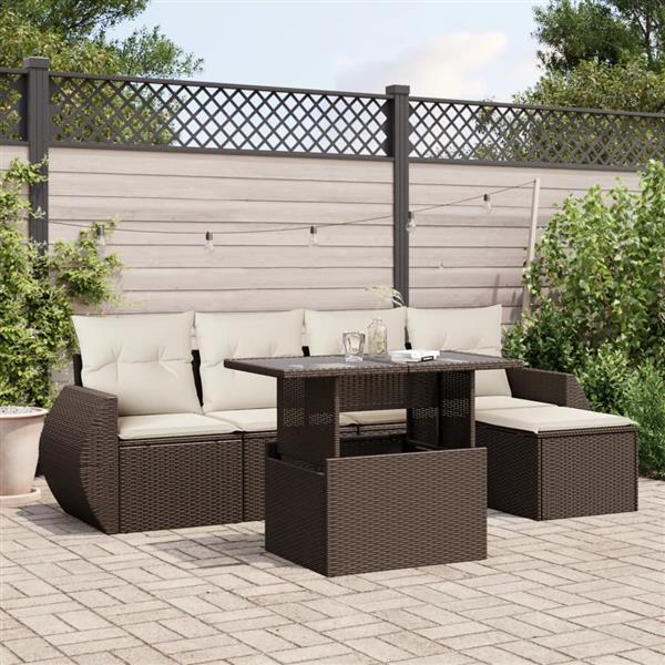 Grote foto vidaxl 6 delige loungeset met kussens poly rattan bruin tuin en terras tuinmeubelen
