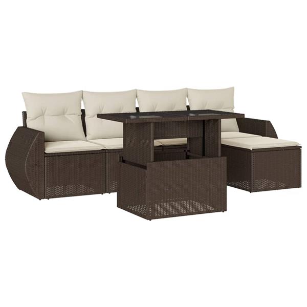 Grote foto vidaxl 6 delige loungeset met kussens poly rattan bruin tuin en terras tuinmeubelen