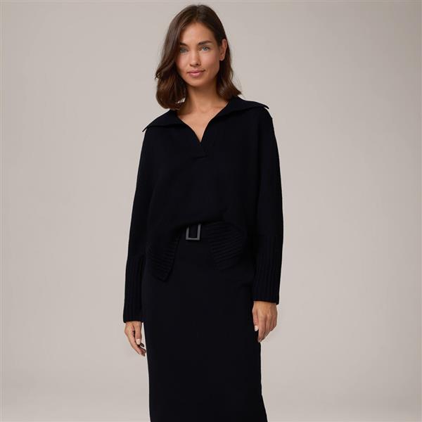 Grote foto windsor merino fine knit pullover polokraag navy maat 38 kleding dames truien en vesten