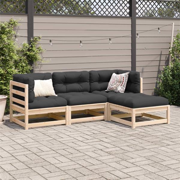 Grote foto vidaxl 4 delige loungeset massief grenenhout tuin en terras tuinmeubelen