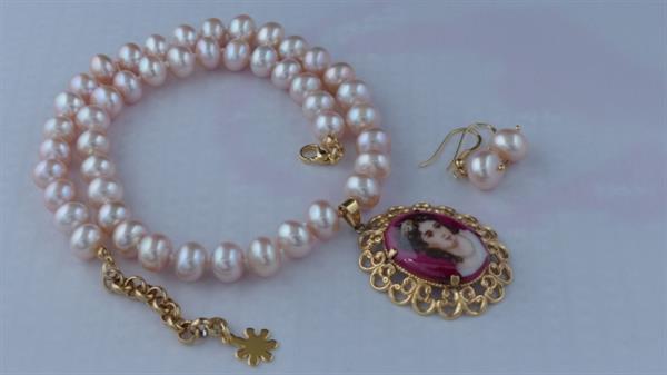 Grote foto zoetwaterparel ketting oorhanger set sieraden tassen en uiterlijk kettingen