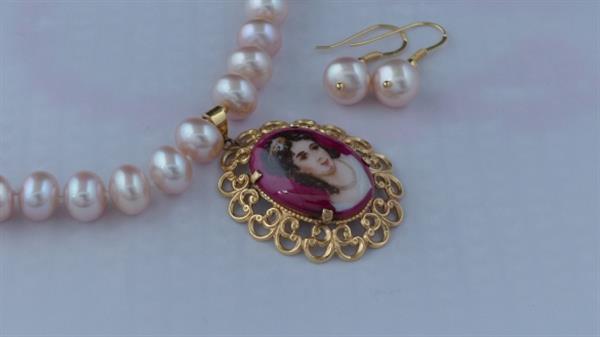 Grote foto zoetwaterparel ketting oorhanger set sieraden tassen en uiterlijk kettingen