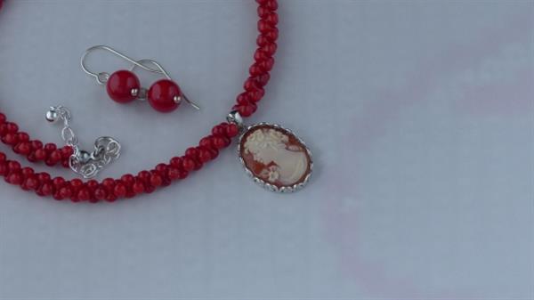 Grote foto rode koraal ketting oorhanger set sieraden tassen en uiterlijk kettingen