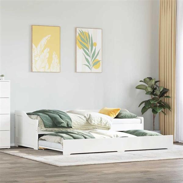 Grote foto vidaxl slaapbank met onderschuifbed zonder matras irun 90x200 cm wit antiek en kunst stoelen en banken