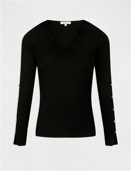 Grote foto trui lange mouwen splitten en knopen 232 maya black kleding dames truien en vesten