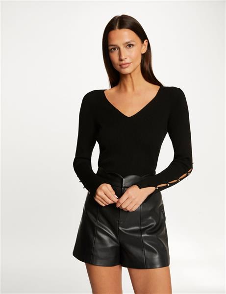 Grote foto trui lange mouwen splitten en knopen 232 maya black kleding dames truien en vesten