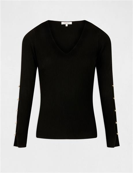 Grote foto trui lange mouwen splitten en knopen 232 maya black kleding dames truien en vesten
