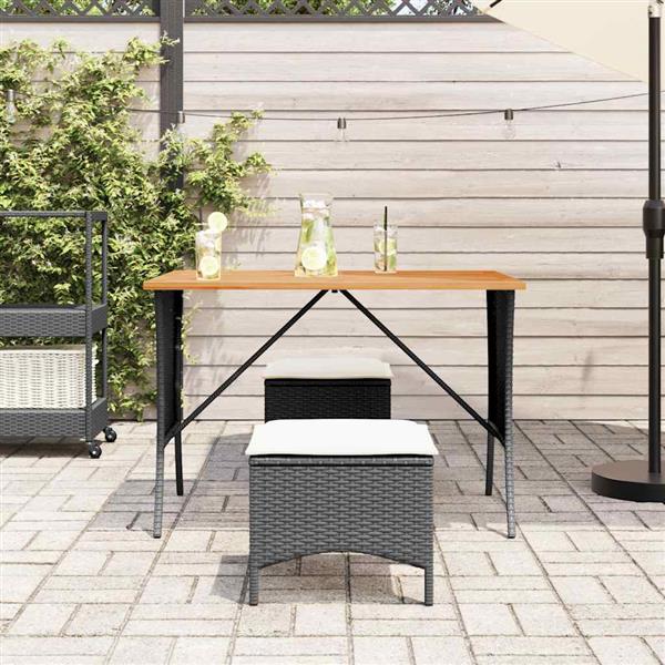 Grote foto vidaxl tuintafel met acaciahouten blad 105x75x72 cm poly rattan zwart tuin en terras tuinmeubelen