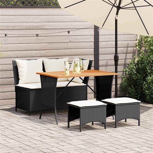 Grote foto vidaxl 4 delige tuinset met kussens poly rattan zwart tuin en terras tuinmeubelen