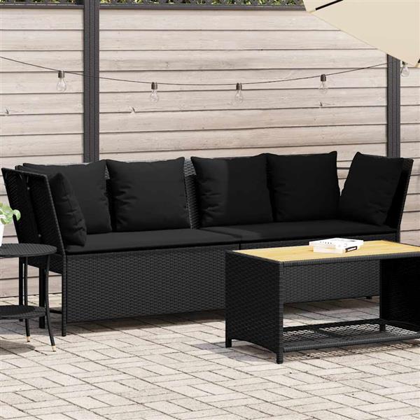 Grote foto vidaxl tuinbank met kussens poly rattan zwart tuin en terras tuinmeubelen
