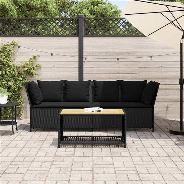 Grote foto vidaxl tuinbank met kussens poly rattan zwart tuin en terras tuinmeubelen