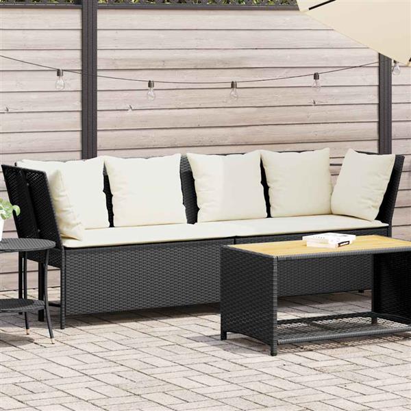 Grote foto vidaxl tuinbank met kussens poly rattan zwart tuin en terras tuinmeubelen