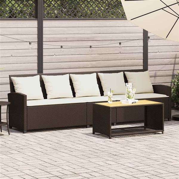 Grote foto vidaxl tuinbank 5 zits met kussens poly rattan bruin tuin en terras tuinmeubelen