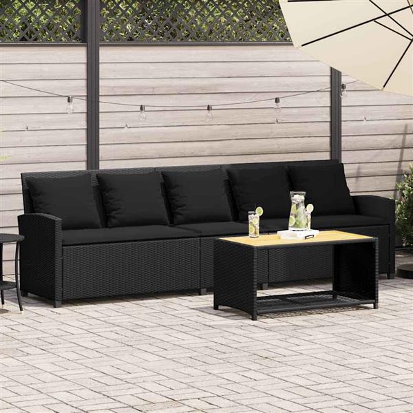 Grote foto vidaxl tuinbank 5 zits met kussens poly rattan zwart tuin en terras tuinmeubelen