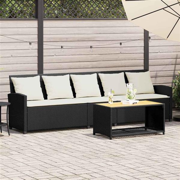 Grote foto vidaxl tuinbank 5 zits met kussens poly rattan zwart tuin en terras tuinmeubelen