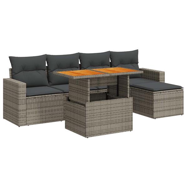 Grote foto vidaxl 6 delige loungeset met kussens poly rattan grijs tuin en terras tuinmeubelen