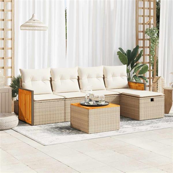 Grote foto vidaxl 6 delige loungeset met kussens poly rattan beige tuin en terras tuinmeubelen
