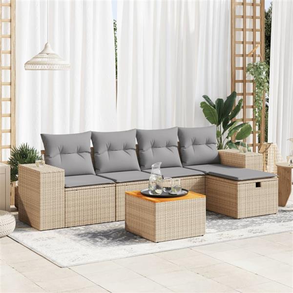 Grote foto vidaxl 6 delige loungeset met kussens poly rattan beige tuin en terras tuinmeubelen