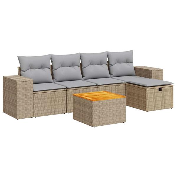 Grote foto vidaxl 6 delige loungeset met kussens poly rattan beige tuin en terras tuinmeubelen