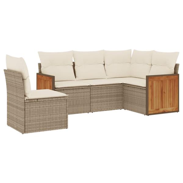 Grote foto vidaxl 5 delige loungeset met kussens poly rattan beige tuin en terras tuinmeubelen