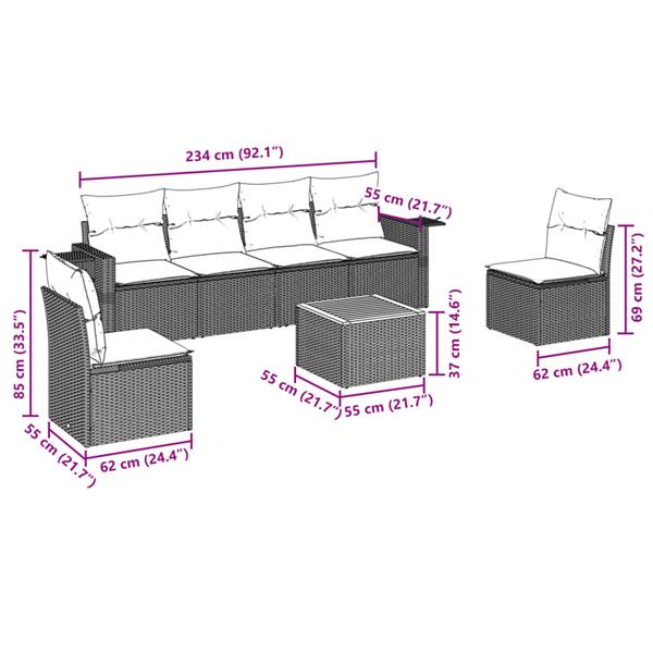 Grote foto vidaxl 7 delige loungeset met kussens poly rattan grijs tuin en terras tuinmeubelen