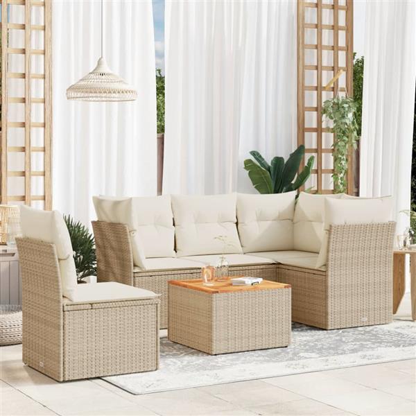 Grote foto vidaxl 6 delige loungeset met kussens poly rattan beige tuin en terras tuinmeubelen